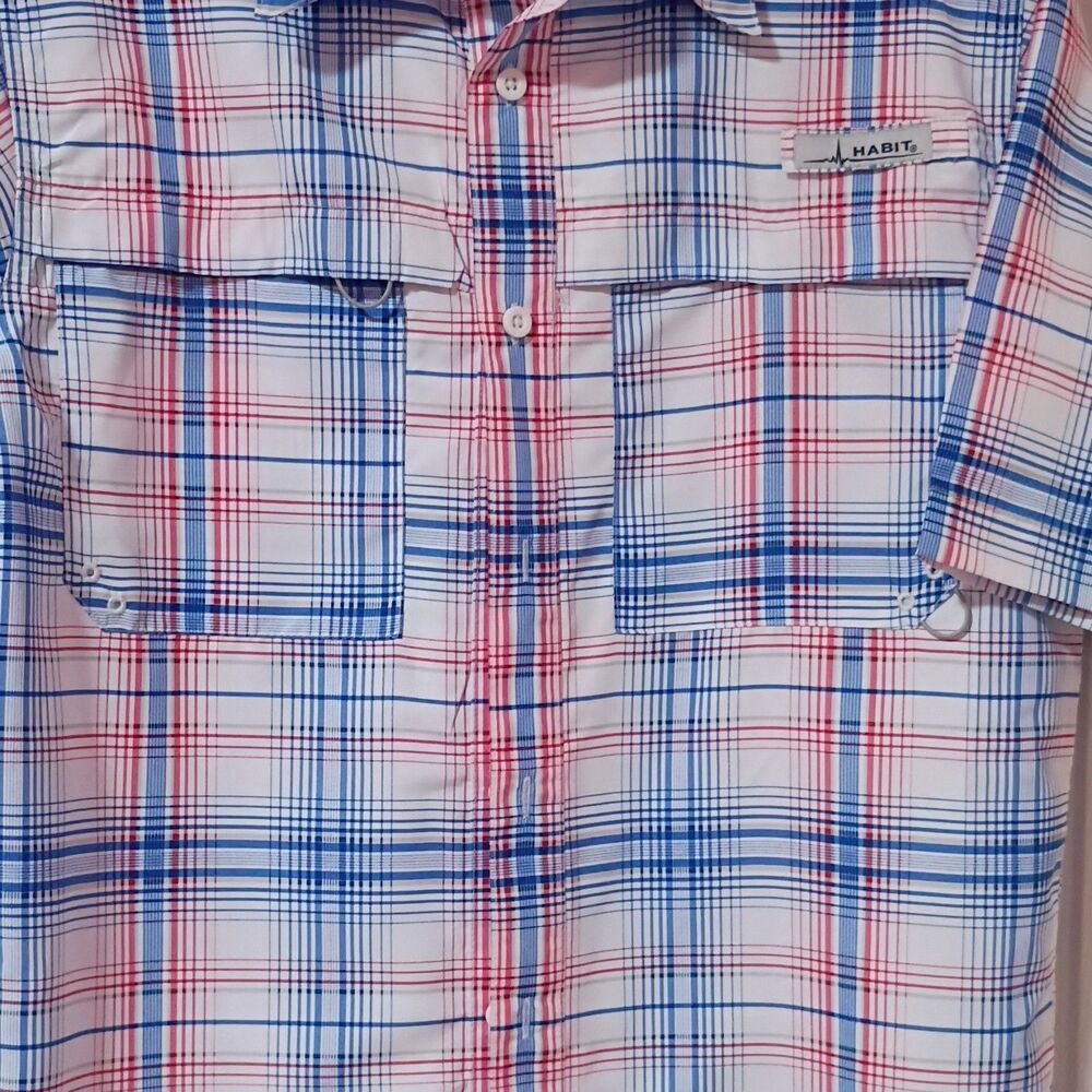 Habit Men's S/P Plaid Short Sleeve Button-Up Fishing Shirt UV Protection New